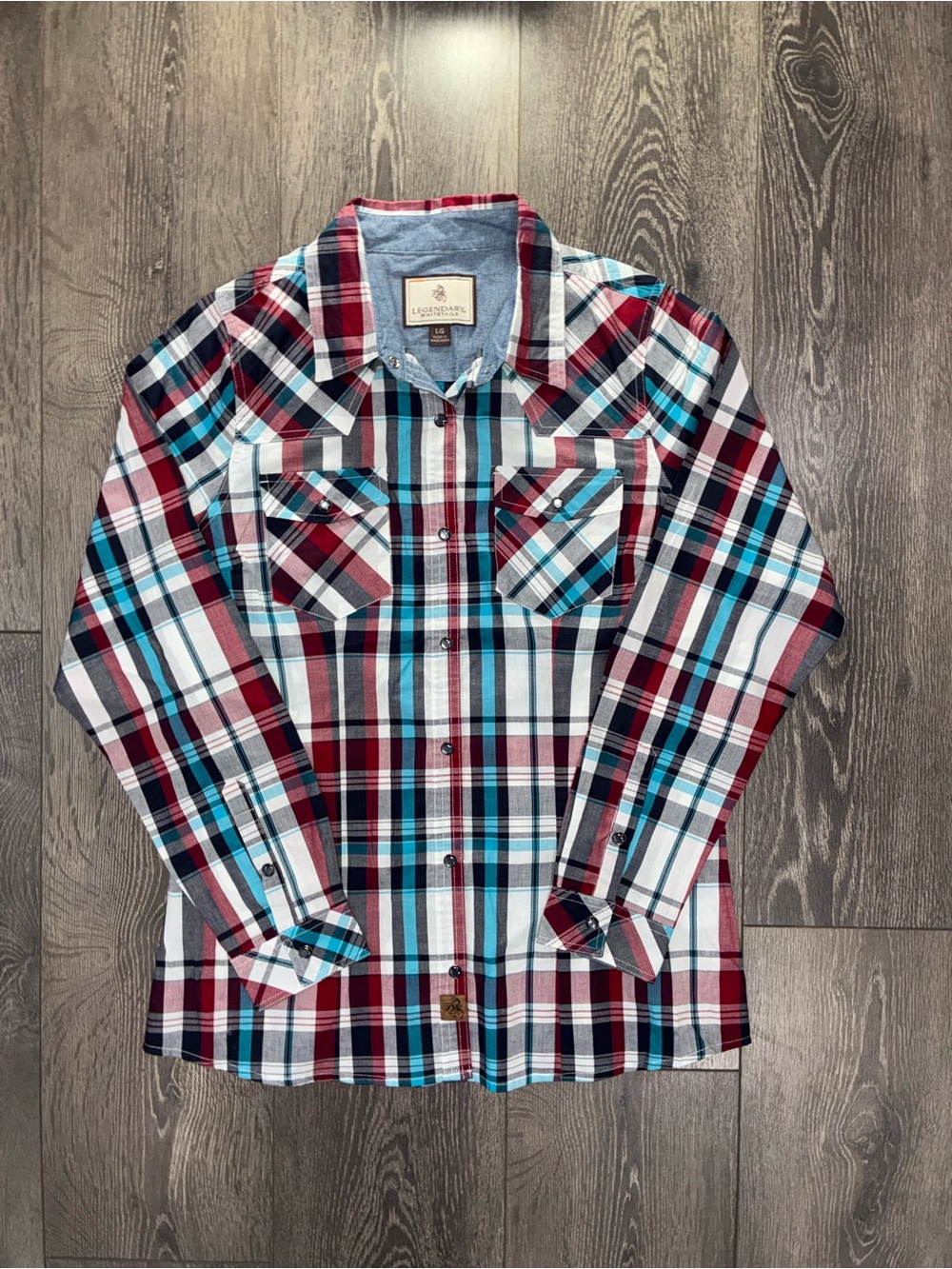 Legendary Whitetails Pearl Snap Shirt Mens L Plaid Western Rodeo Country Farm